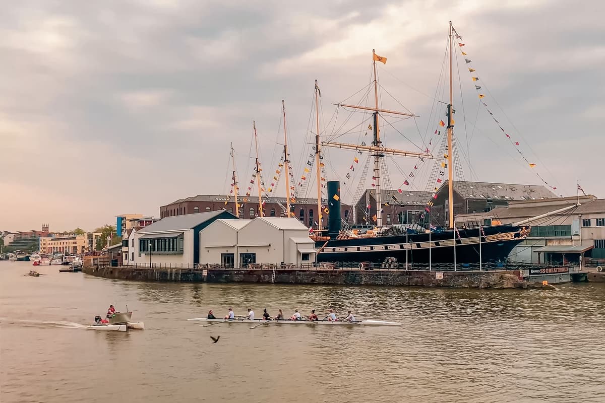 Rowers on the water in Bristol harbour
